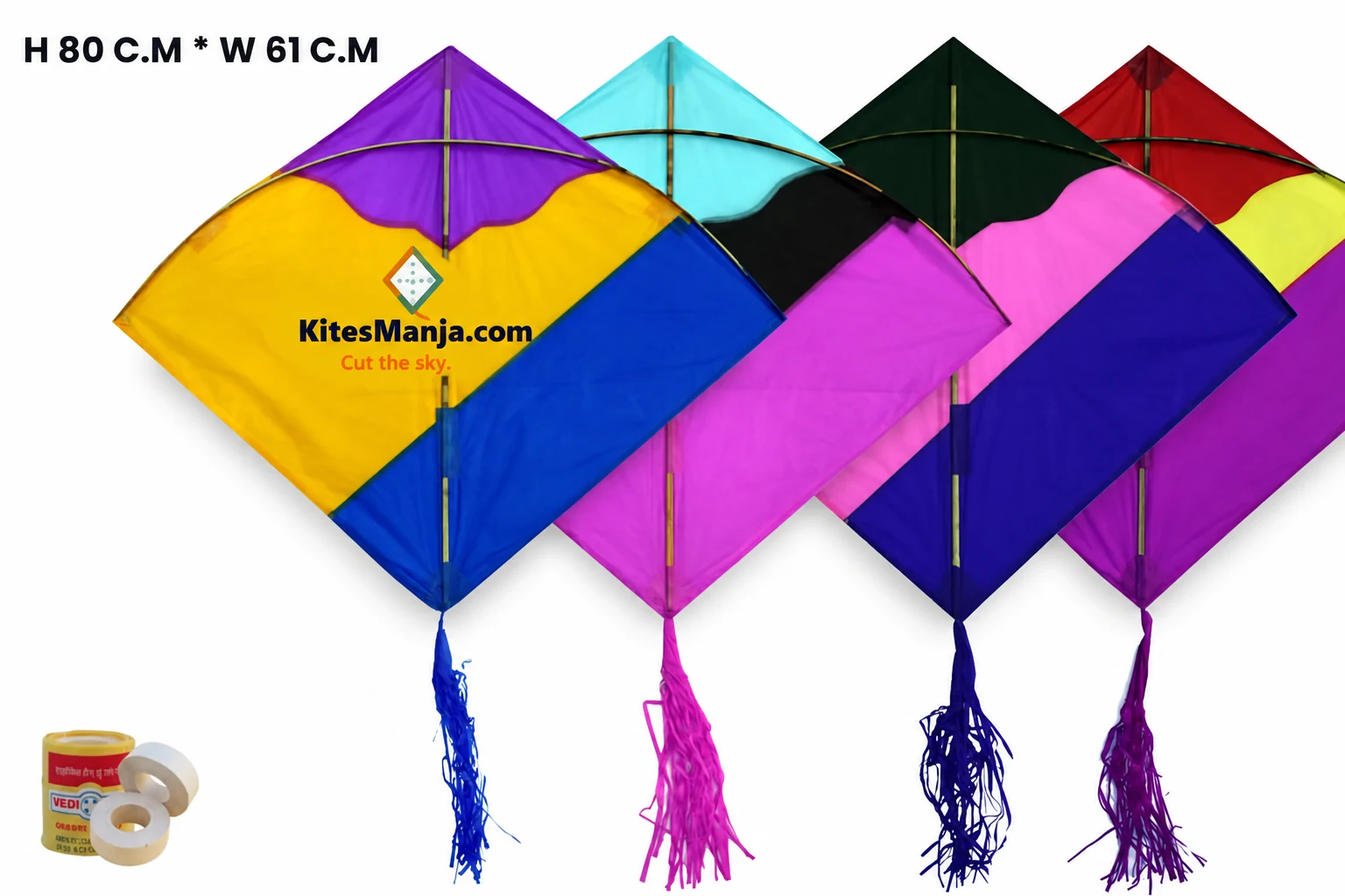 40 Colour Indian Adadhiya Rocket Kat Kites (Size 80*61 Centimeters) + Free Shipping
