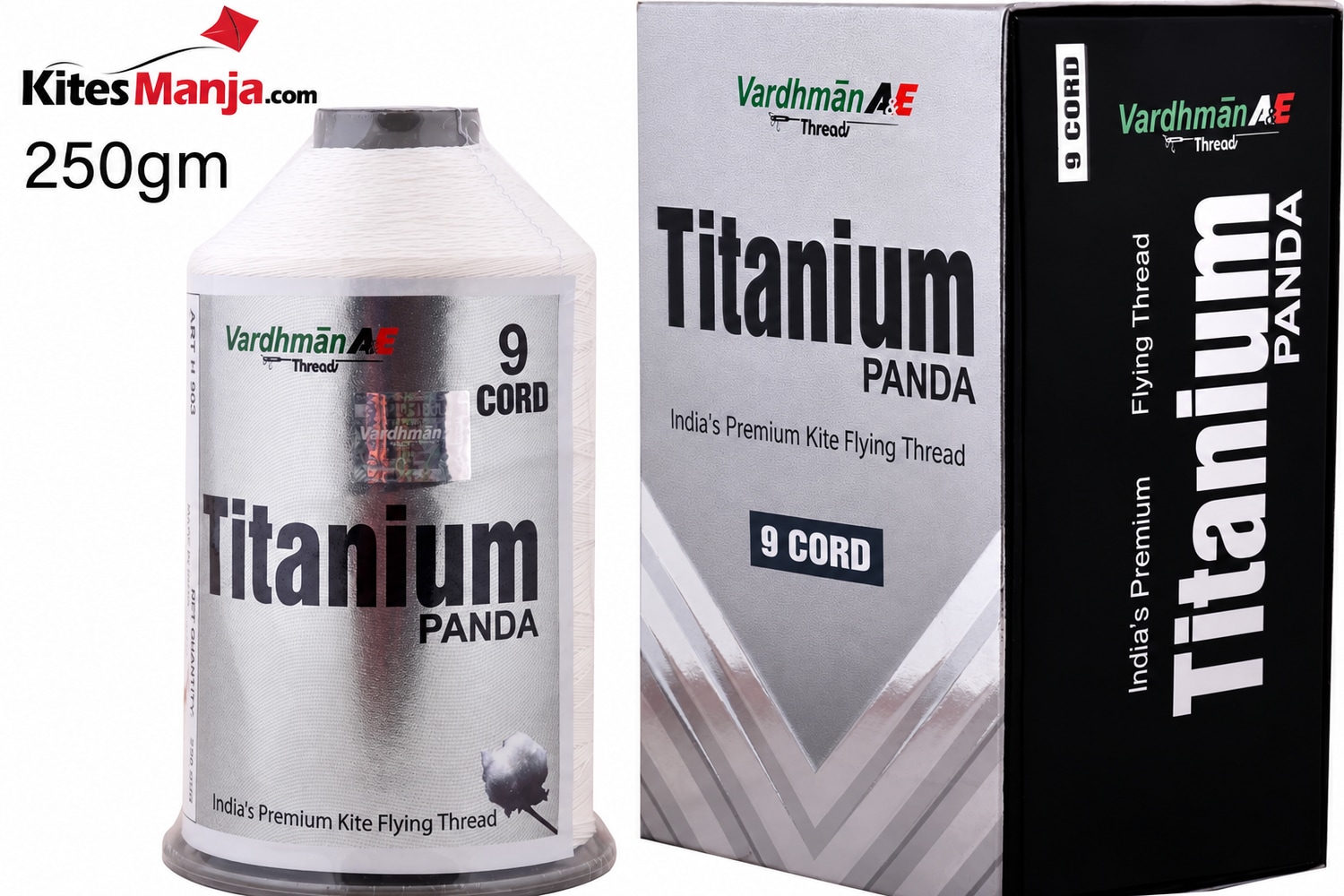 9 Cord Vardhaman Titanium Panda White Cotton Thread for Kite Flying (Original) 250gm Magnet box + 50 Rs Shipping