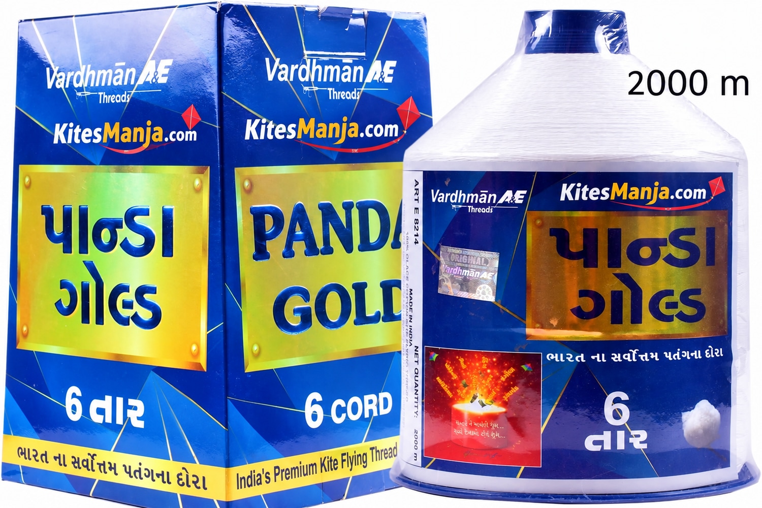 6 Cord Vardhman Panda Gold White Cotton Thread for Kite Flying (Original) 2000 Meter + Free Shipping