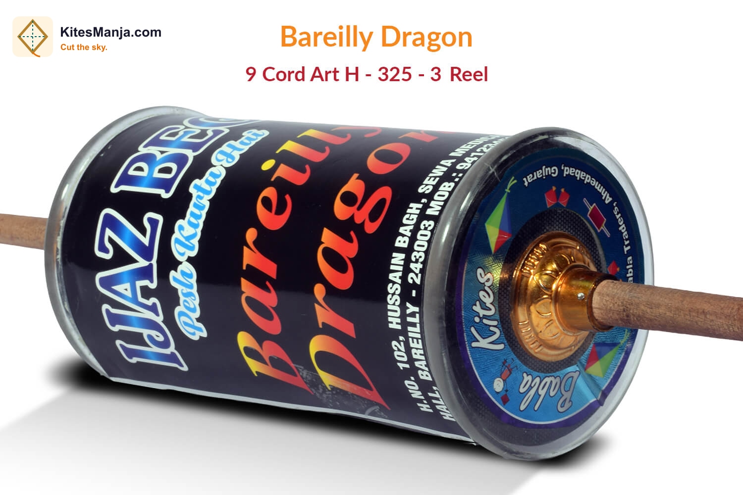Original Bareilly Dragon 9 Cord Panda Art-H 325 Manjha (3 Reel) by Ijaz Beg