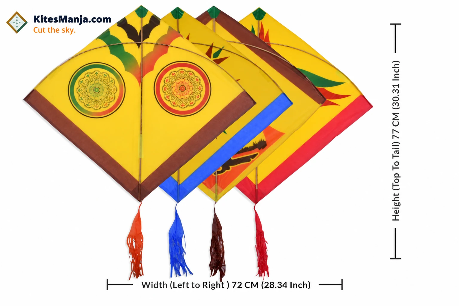 40 Baana Yellow Designer Ponia Kites Height (Top To Tail) 77 CM (30.31 Inch)- width(Left to Right ) 72 CM (28.34 Inch) (0.75 Tawa) + Free Shipping)